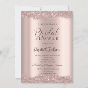 Convites Elegante Quadro Brilho Rosa Dourado Chá de Noiva