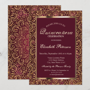 Convites Elegante Quadro Confetes Dourado Mandala Quinceañe