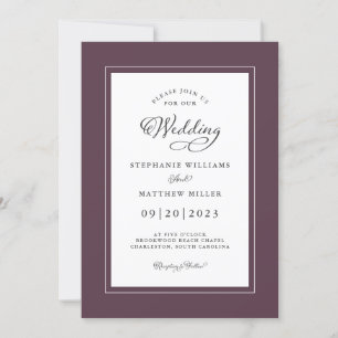Convites Elegante Quadro de Caligrafia Roxo para Casamento