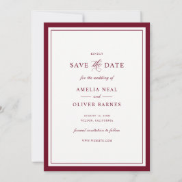 Convites Elegante Quadro de Casamento em Burgundy Save the 