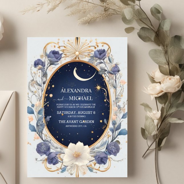 Convites Elegante Quadro de Casamento Estelar em Aquarela C (Criador carregado)