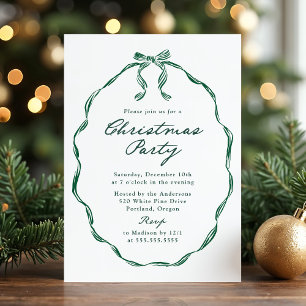 Convites Elegante Quadro de Fita Verde no Natal Party