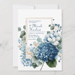 Convites Elegante Quadro de Hydrangea em Azul Poeirento e E