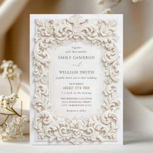 Convites Elegante Quadro de Noiva Barroco Branco Classe