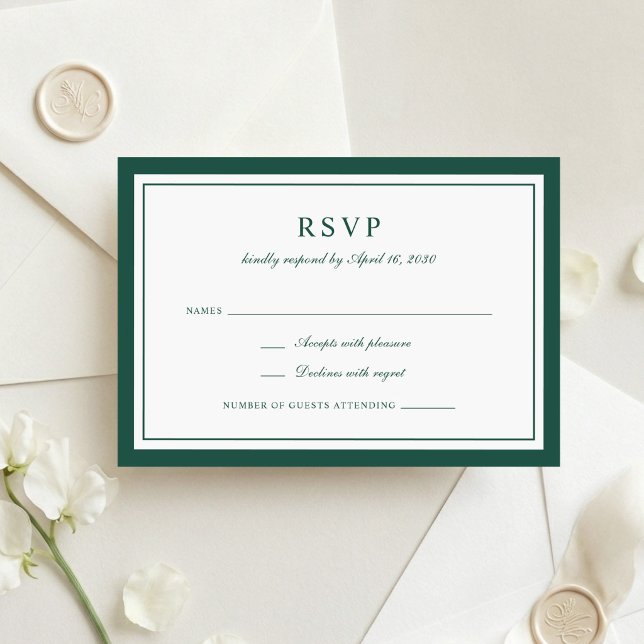 Convites Elegante Quadro de Resposta de Casamento em Verde  (Criador carregado)