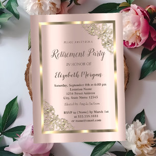 Convites Elegante Quadro Dourado Festivo, Aposentadoria em 