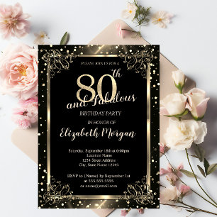 Convites Elegante Quadro Dourado, Pontos 80º Aniversário 