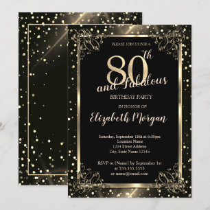 Convites Elegante Quadro Dourado, Pontos 80º Aniversário