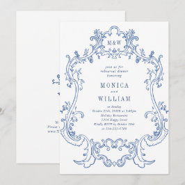 Convites Elegante Quadro Dusty Blue Barroco Jantar de Rehea