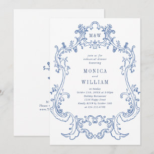 Convites Elegante Quadro Dusty Blue Barroco Jantar de Rehea