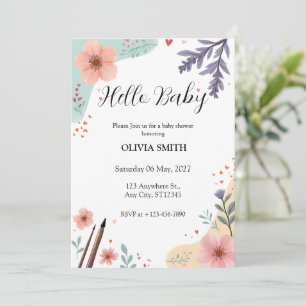 Convites Elegante Quadro Floral com Acentos Pastéis Suaves