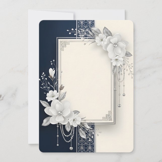 Convites Elegante Quadro Floral de Magnólia Branca com Péro (Frente)