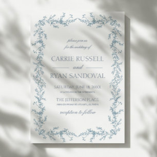 Convites Elegante Quadro Floral Desenhado à Mão em Azul Poe