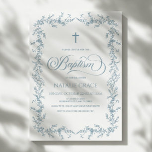 Convites Elegante Quadro Floral Desenhado à Mão em Azul Poe
