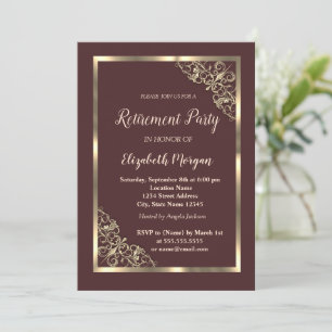 Convites Elegante Quadro Floral Dourado Aposentadoria Marro