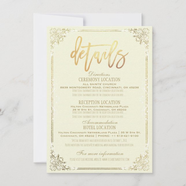 Convites Elegante Quadro Floral Dourado Detalhe de Direção  (Frente)