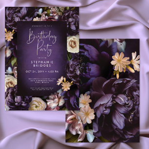 Convites Elegante Quadro Floral Roxo Festa de Aniversário
