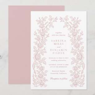 Convites Elegante Quadro Floral Vintage Rosa Desbotado Casa
