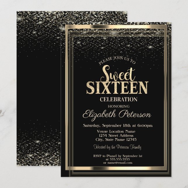 Convites Elegante Quadro Moderno Dourado com Confetes Sweet (Frente/Verso)