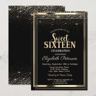 Convites Elegante Quadro Moderno Dourado com Confetes Sweet