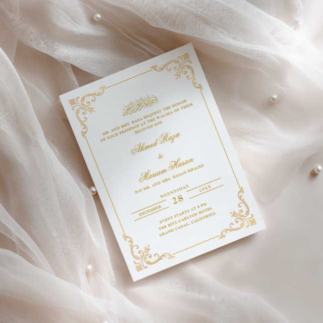 Convites Elegante Quadro Ornado Branco Cerimônia Walima Dou (Criador carregado)
