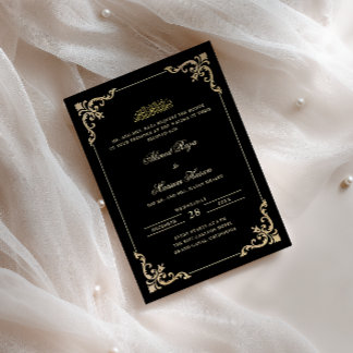 Convites Elegante Quadro Ornado Preto Dourado Cerimônia Wal