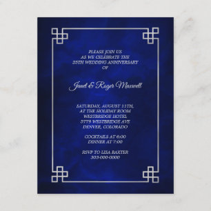 Convites Elegante Quadro Prata Azul de Bodas de Prata