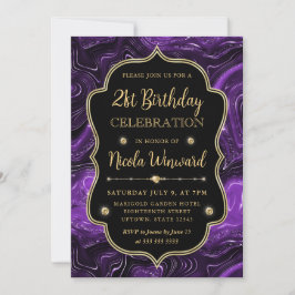 Convites Elegante Quadro Vintage com Brilho Roxo Aniversári