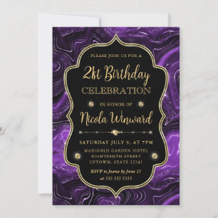 Convites Elegante Quadro Vintage com Brilho Roxo Aniversári