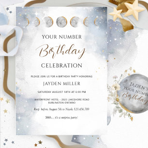 Convites Elegante qualquer número de prata, aniversário cel