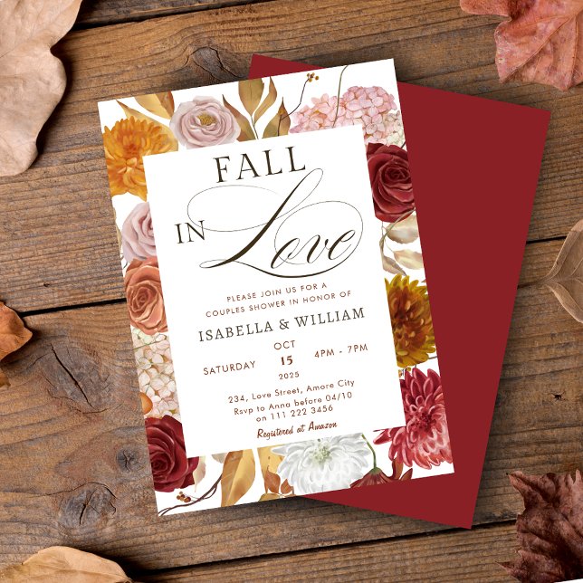 Convites Elegante queda no Casal Floral do Amor (Elegant Fall in Love Couples Wedding Shower Invitation)