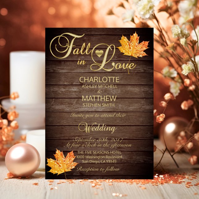Convites Elegante queda no casamento de madeira russa amada (Elegant FALL in LOVE Rustic Wood Wedding Invitation)