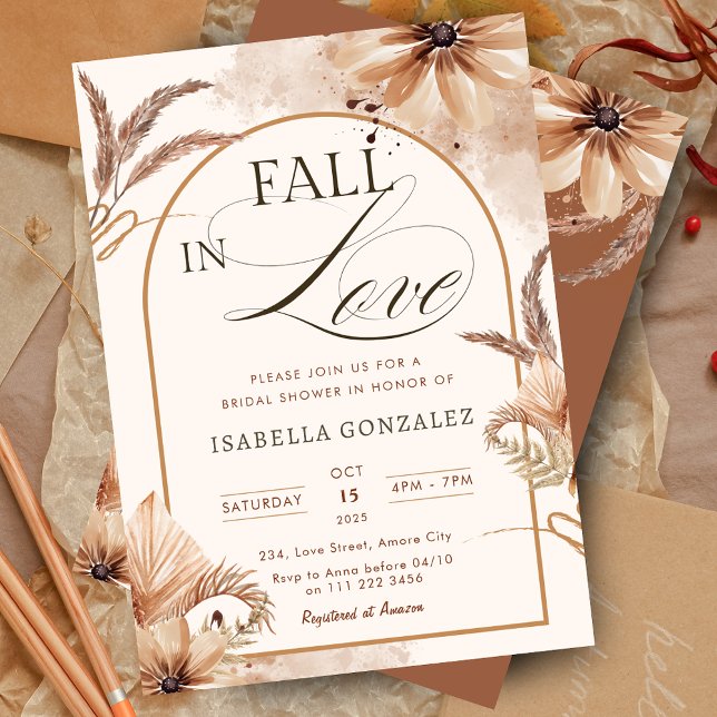 Convites Elegante queda no Chá de panela do amor Boho Sunfl (Fall In Love Bridal Shower Boho Sunflower Invitation)