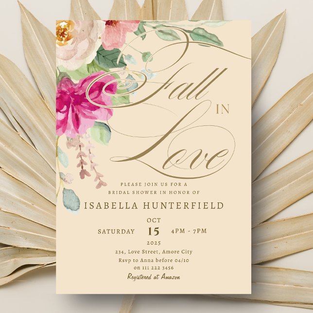 Convites Elegante queda no Chá de panela Floral do Amor (Elegant Fall in Love Floral Bridal Shower Invitation)