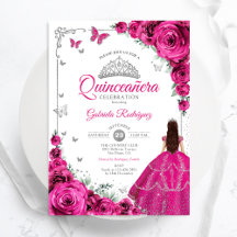 Elegante Quic Fuchsia Rosas Rosa Quinceanera Flora