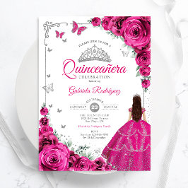 Convites Elegante Quic Fuchsia Rosas Rosa Quinceanera Flora