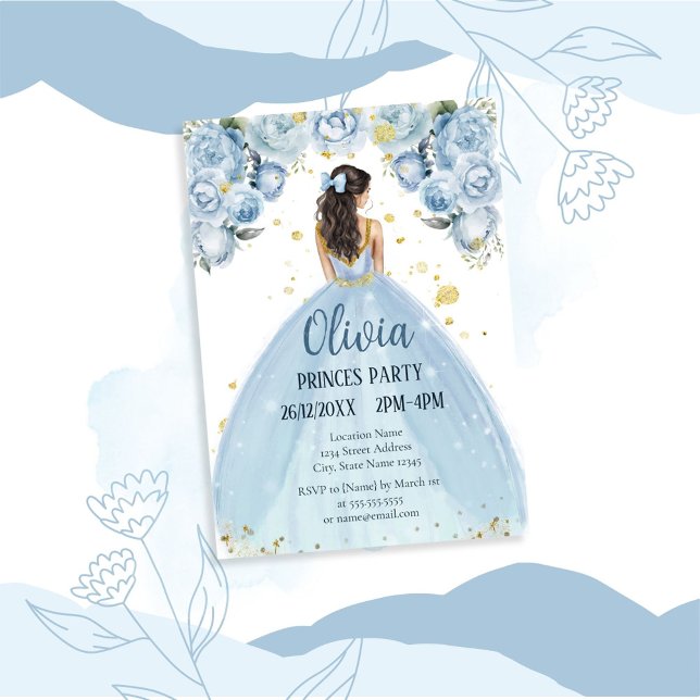 Convites Elegante Quinceañera Azul e Branco (Criador carregado)
