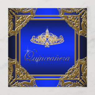 Convites Elegante Quinceanera Azul Real e Dourado