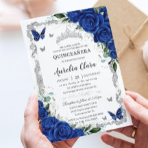 Elegante Quinceañera Azul Real Floral Vintage Prat
