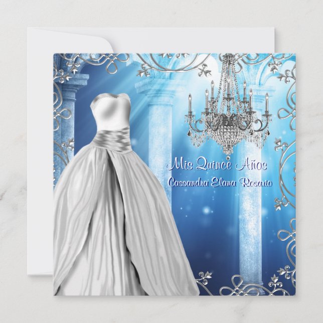 Convites Elegante Quinceanera Azul Real Naval (Frente)