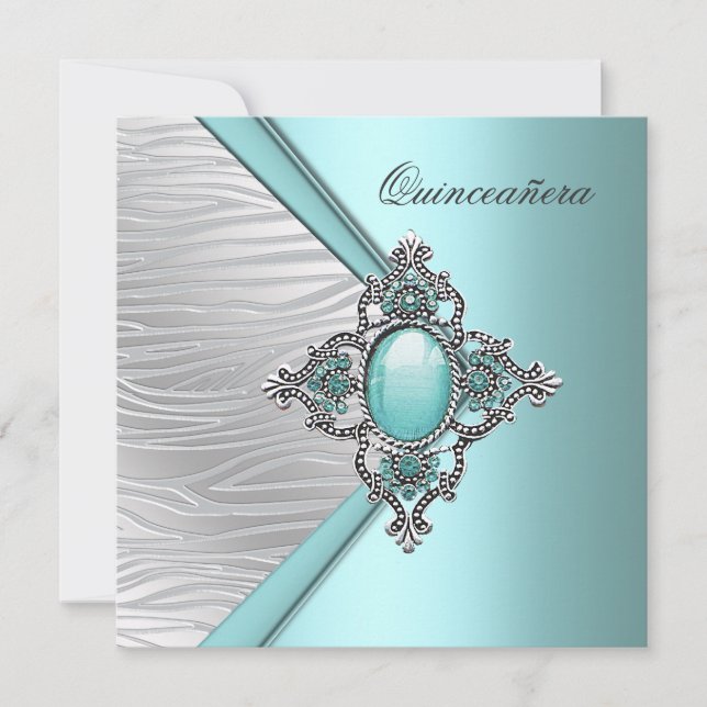 Convites Elegante Quinceanera Azul Turquesa (Frente)