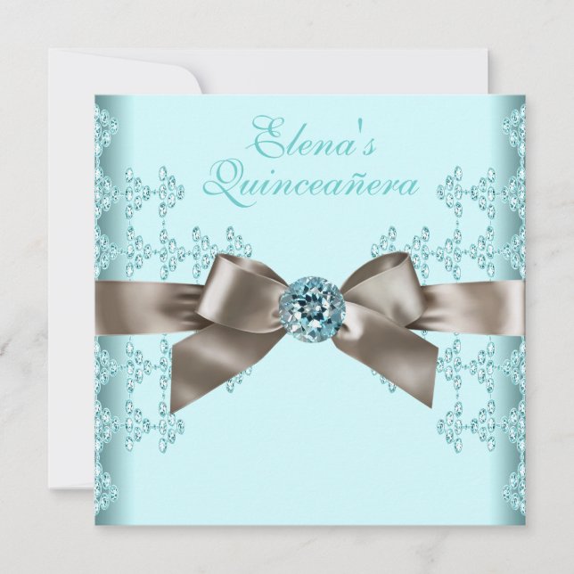 Convites Elegante Quinceanera Bege e Azul Turquesa (Frente)