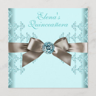 Convites Elegante Quinceanera Bege e Azul Turquesa