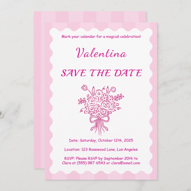 Convites Elegante Quinceañera Buquê Floral | Rosa e Branco (Frente/Verso)