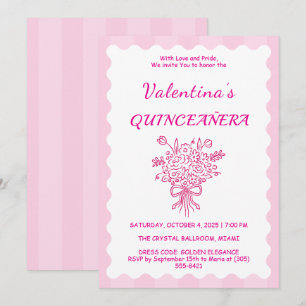 Convites Elegante Quinceañera Buquê Floral   Rosa e Branco