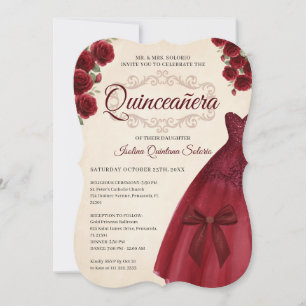Convites Elegante Quinceanera Chic de 15 Anos em Borgonha