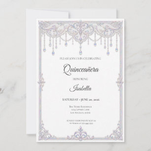 Convites Elegante Quinceañera com Renda Iridescente