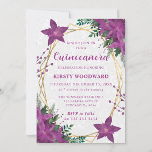 Convites Elegante Quinceanera de Inverno com Poinsettia Rox
