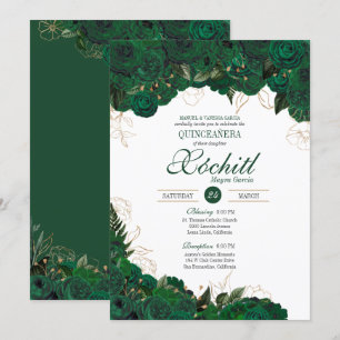 Convites Elegante Quinceanera Emerald Green Rosa Floral