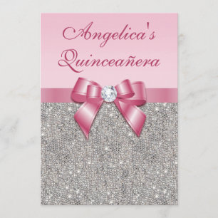 Convites Elegante Quinceañera Faux Sequins Silver Arco Ros
